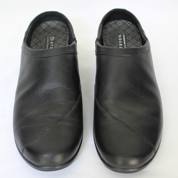 Aravon Women Sz 9.5 Black Leather Slip-On Mules - Picture 4 of 8